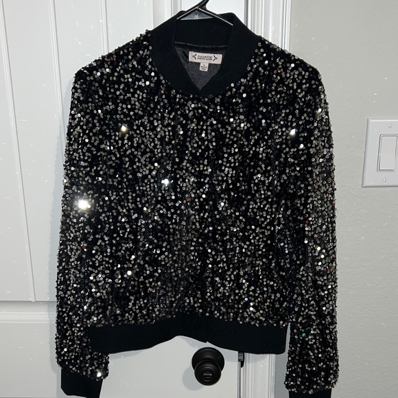 Nanette Lepore Jackets & Blazers - Nanette Lepore Sparkling Sequin Black Bomber Jacket